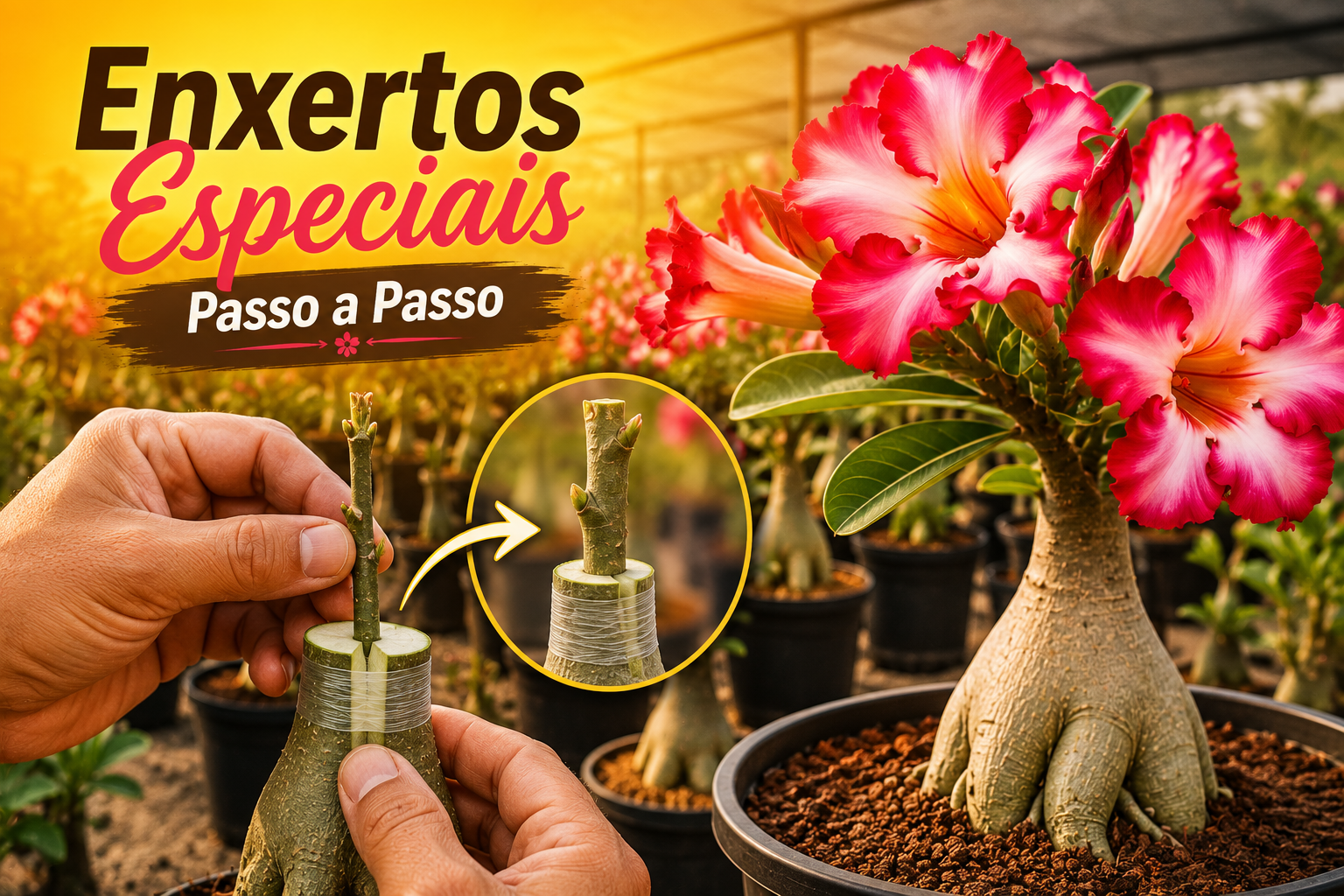 Imagem de destaque: ENXERTOS ESPECIAIS de Rosa do Deserto: Aprenda o Método Passo a Passo